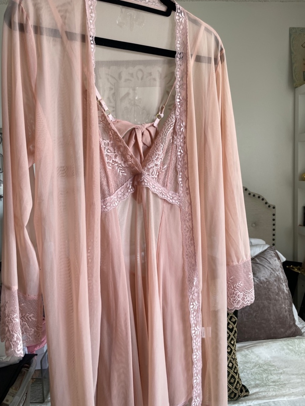 Blush Pink|Lace Trim Robe and Nightgown Set|Large- Runs Medium/Large|NWOT - Picture 8 of 8